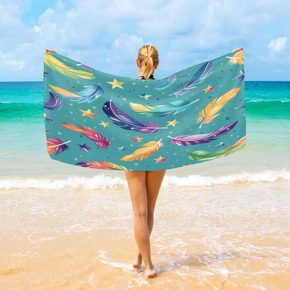 Ryvnso Feathers Stars Oversized Beach Towel Microfiber Bath Blankets Swimming Fitness 37" x 74"
