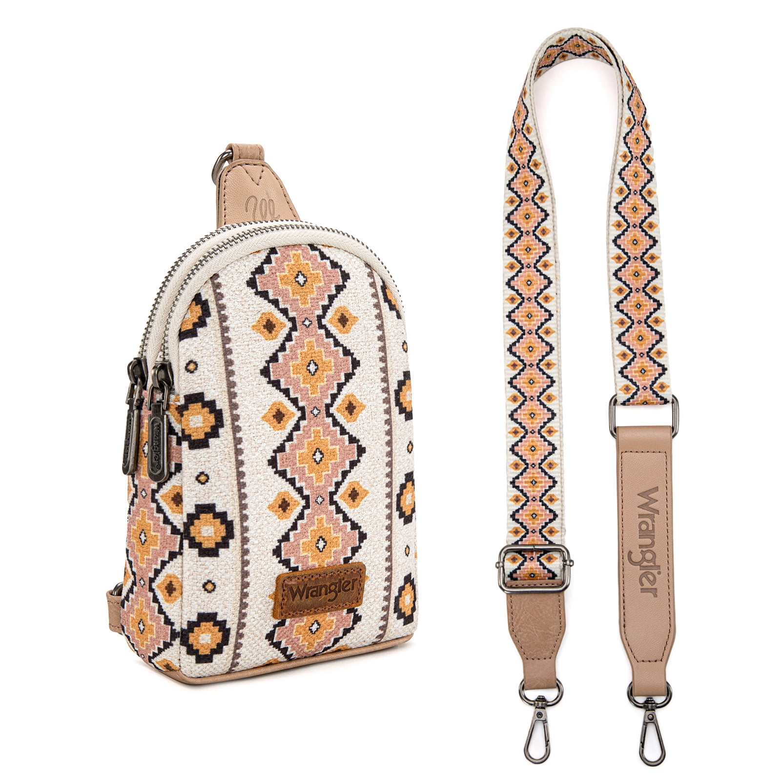 Wrangler Crossbody Sling Bags for Women Cross Body Purse with Detachable Strap, Tan