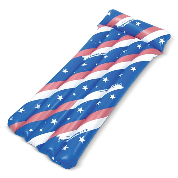 Sun's Out 70" Patriotic Pool Float with Headrest for Ages 14 , Durable PVC