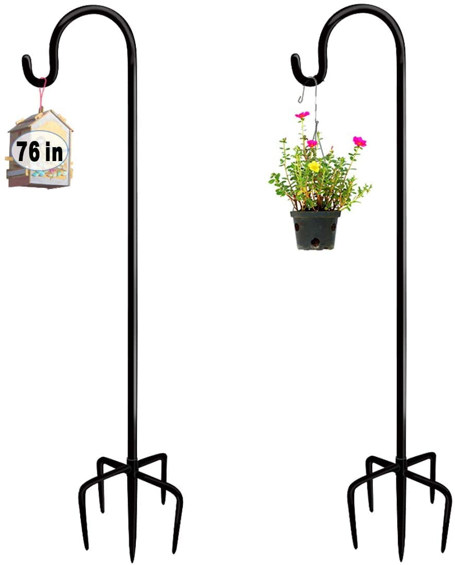 2PCS Double Shepherds Hooks for Outdoor Lanterns Plant Baskets Plant Hanger Stands with 5 Strong Base Prongs 92” Heavy Duty Adjustable Height Hooks Two Sided Garden Pole for Hanging Bird Feeder 