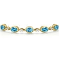 thumbnail image 3 of Gem Stone King 18K Yellow Gold Plated Silver Swiss Blue Topaz and Moissanite Tennis Bracelet for Women | 5.00 Cttw | Gemstone November Birthstone | Oval Checkerboard 7X5MM | Fully Adjustable 10 inch, 3 of 6