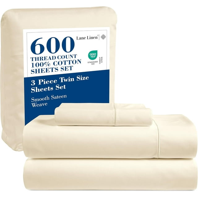 Draps en Coton Ultra Doux Ensemble de Draps Double Ensemble Pc Nombre de Fils Satin Literie Draps à Poches Profondes Draps Rafraîchissants Draps Format Double Ensemble de Lit Respirant ()