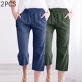 thumbnail image 3 of REALiKUN Capri Pants for Women Casual Drawstring Elastic High Waist Linen Pants Wide Leg Lounge Capris, 3 of 8
