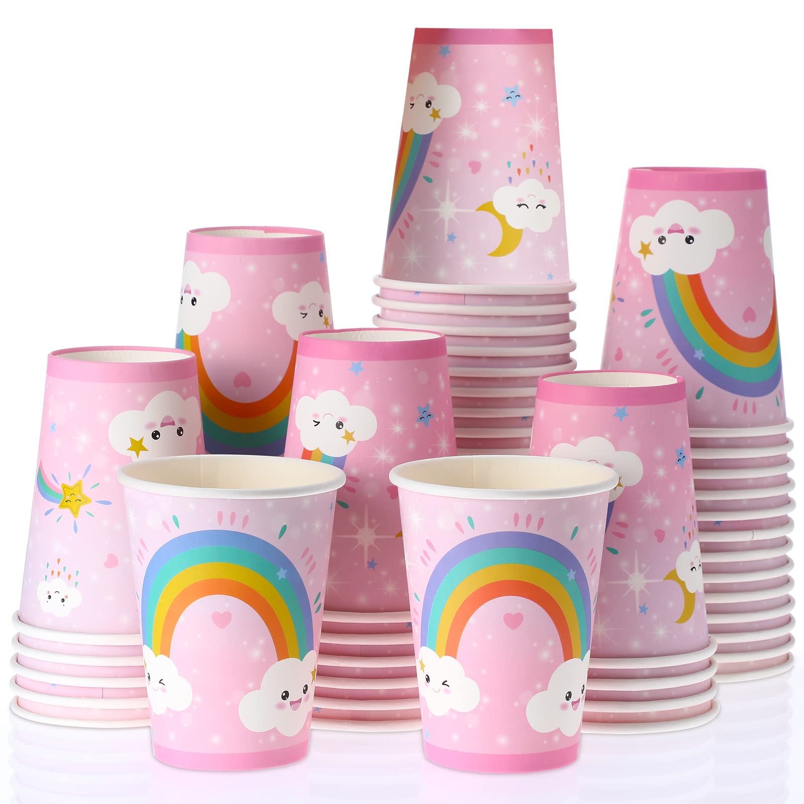 Junkin 60 Pcs 12 oz Rainbow Paper Cups Disposable