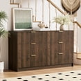 thumbnail image 5 of FURNIWAY 6 Drawer Dresser for Bedroom, 55" Wide Modern Chest of Drawers with Gold Metal Handles, Fluted Wood TV Stand for Living Room, Hallway, Walnut, 5 of 8