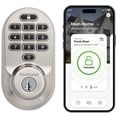 thumbnail image 1 of Kwikset Halo Keypad Wi-Fi Cerradura de puerta inteligente con manija y palanca de entrada Prescott, cerrojo electrónico, control remoto de aplicación sin necesidad de concentrador, níquel satinado, 1 of 5