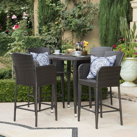 Christopher Knight Home Callum Outdoor 5 Piece Wicker 32 Inch Round Bar Set By