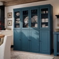 thumbnail image 3 of Palace Imports 100% Solid Wood Kitchen Pantry Storage Cabinet with Clear Glass, Solid Doors and Adjustable Shelves, Teal Blue, 3 of 5