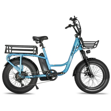 HILAND Electric Bicycle 20 inch Fat Tire Cargo Ebike for Adults, 750W 48V Motor 15AH Removable Battery,Shimano 7 Speeds Aluminum Alloy Frame Suspension Fork