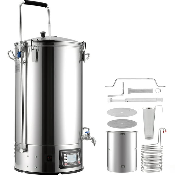 KFFKFF 16 Gal/60L Beer Brewing Kit with Pump, Wort Chiller, 3000W Heating, Digital Control, Recipe Storage, Timer, and Removable Strainer