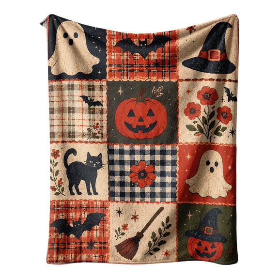 Halloween Flannel Throw Blanket, Single‑Sided Printed Seasonal Fabric Ornament, SSpooky‑Festive Accent For Couch, Bed And Indoor‑Home Party Styling 39*59 inch