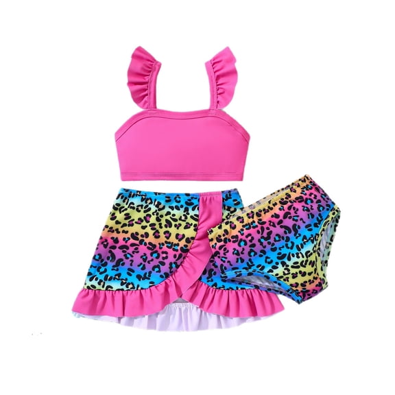 Toddler Swimsuit Girl 5T, Girl Swimsuit Three Piece Girls Rash Guard Quick Dry Girls Ruffle Swimwear Tropical Beach Bathing Suit