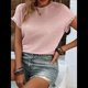 thumbnail image 5 of Blusas de Verano para Mujer, Camisetas de Cuello Redondo y Corta, Camisas de Trabajo Informales con Textura, Blusas Holgadas Rosa S, 5 of 7