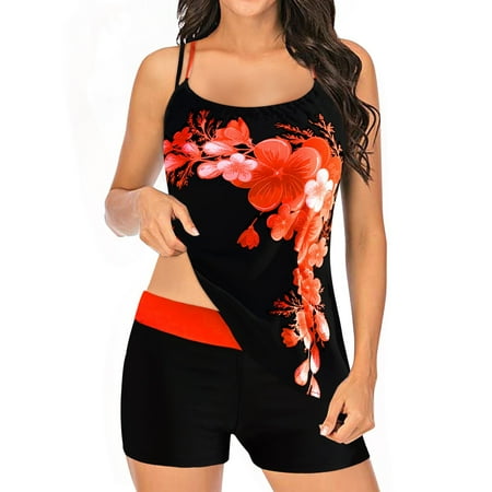 

plus Sized Women s Swimsuits Two Piece Women s Swimsuit Split Large Print Set Bikini Beach Swimwears Tankinis Women Swimming Suits Short Swimsuit Sports Bra Top Bathing Suit Shorts Women