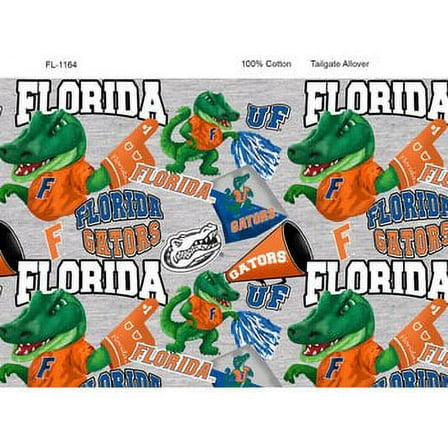 University of Florida Cotton Fabric on Heather Grey ground with Mascots