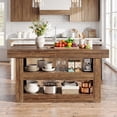 thumbnail image 2 of Fnova 55" 3-Tier Kitchen Island with Storage, Farmhouse Island Table with Large Countertop, Wooden Bar Table Storage for Kitchen, Dining Room, Brown, 2 of 10