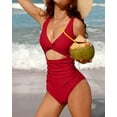 thumbnail image 4 of Charmo Womens V Neck One Piece Swimsuit High Cut Backless Cut Out Bathing Suits Swimwear, 4 of 7