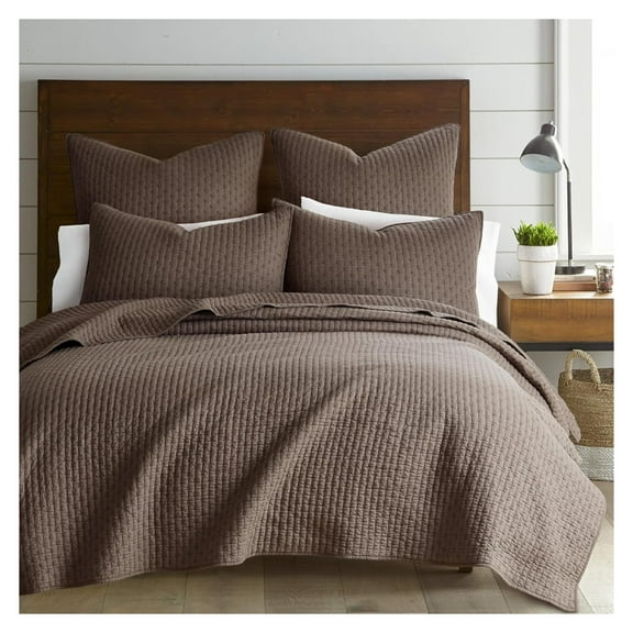 - Cross Stitch Cocoa Quilt Set - 100% Cotton - / XL Quilt (68x86in.) + 1 Standard Sham (26x20in.) - Reversible - Cotton Fabric