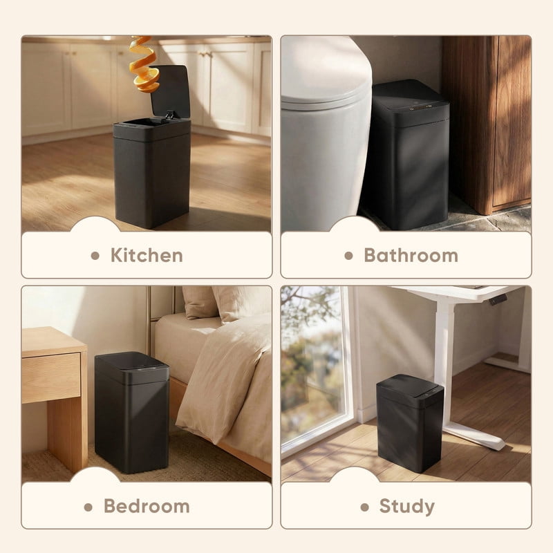 Homall 2 Pack Bathroom Trash Can with Lid, Slim Motion Sensor Waterproof Plastic Trash Bins, Touchless Smart Bin, Suitable for Multiple Settings, Black