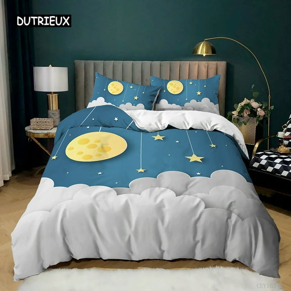 Sky Duvet Cover Set Polyester Blue Sky White Clouds Sun Print Bedding Set for Girl Teen Lovely Chil