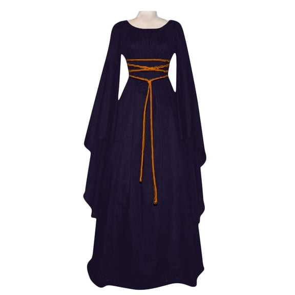 Women' s Halloween Costumes, Medieval Costume Gothic Renaissance Queen Cosplay Dress with Square Neckline and Long Trumpet Sleeves, Lace-up Irish Renaissance Costume for Halloween