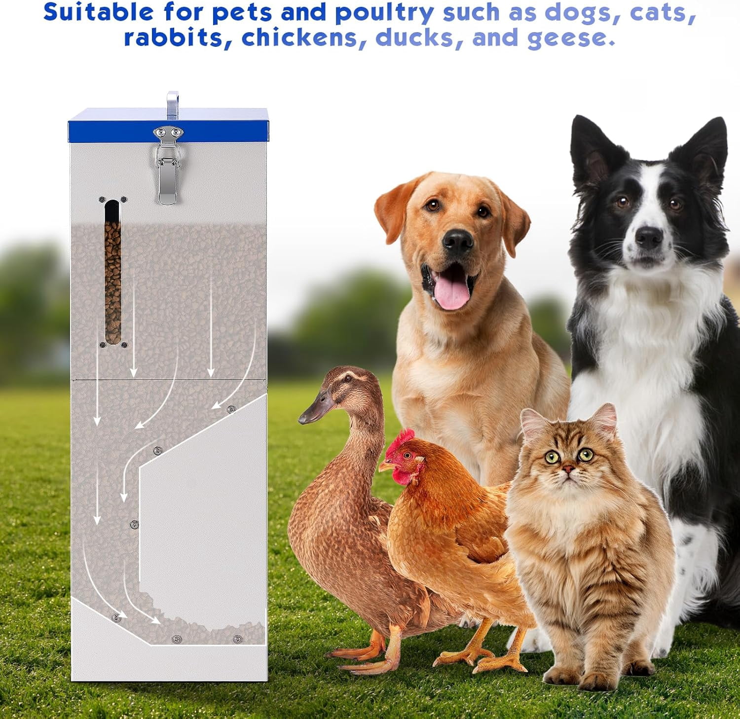 Automatic Dog Feeder Large Breed, Outdoor Dog for Large Dogs, Large Capacity Automatic Gravity Dog Feeder Suitable for Small, Medium, and Large Dog Breeds (Blue)
