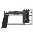 thumbnail image 4 of Bellemave Bunk Bed with Slide & Basketball Hoop, Full over Full Bunk Bed with Pull-up Rings and Climbing Wall, Metal Full Size Loft Bed with Bookcase and Play Space, Black, 4 of 9