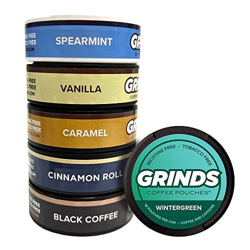 Grinds Coffee Pouches 6 Can Sampler Caramel, Black Coffee, Cinnamon