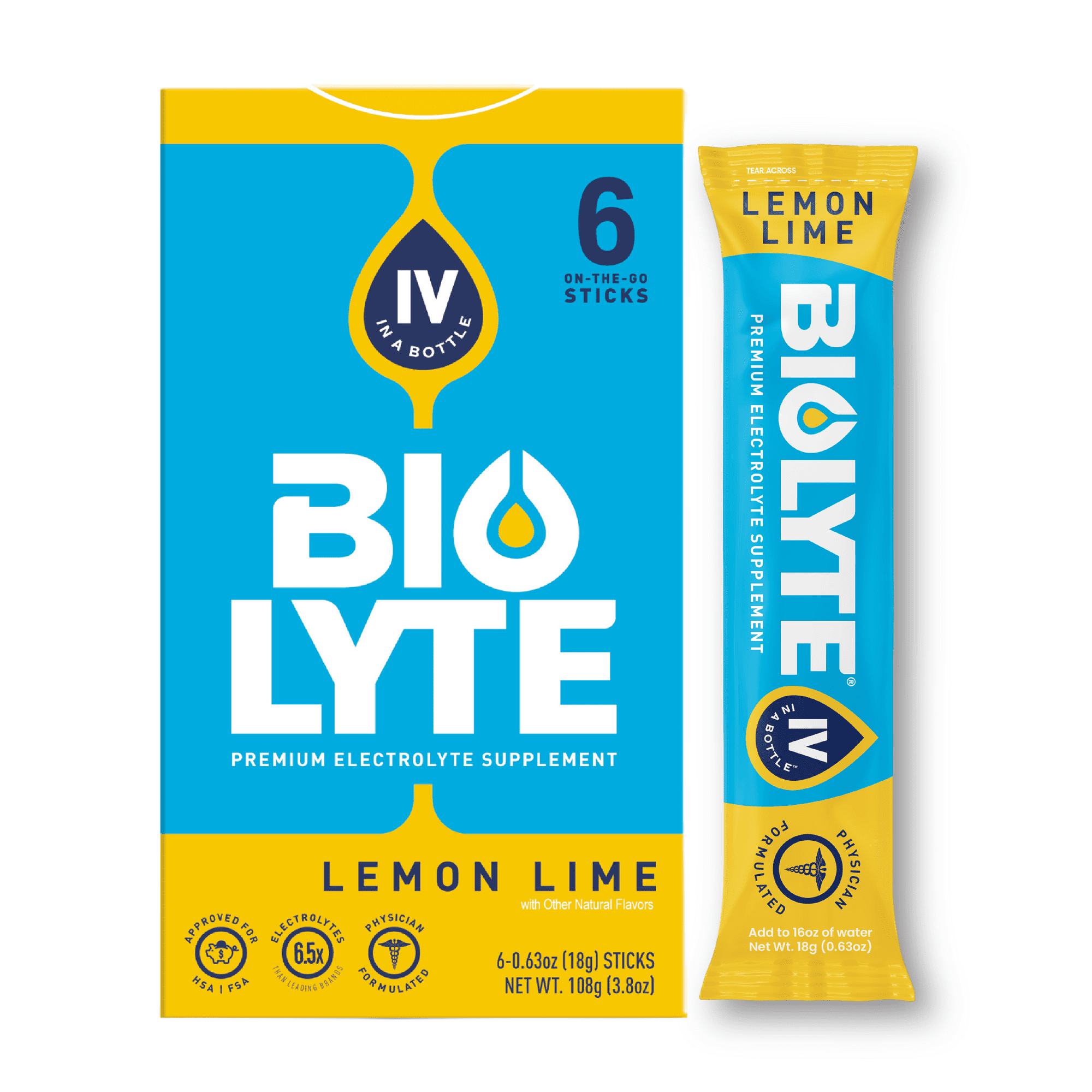 BIOLYTE Electrolyte Powder Packet Drink Mix for Rapid Hydration, Citrus, 6 pack