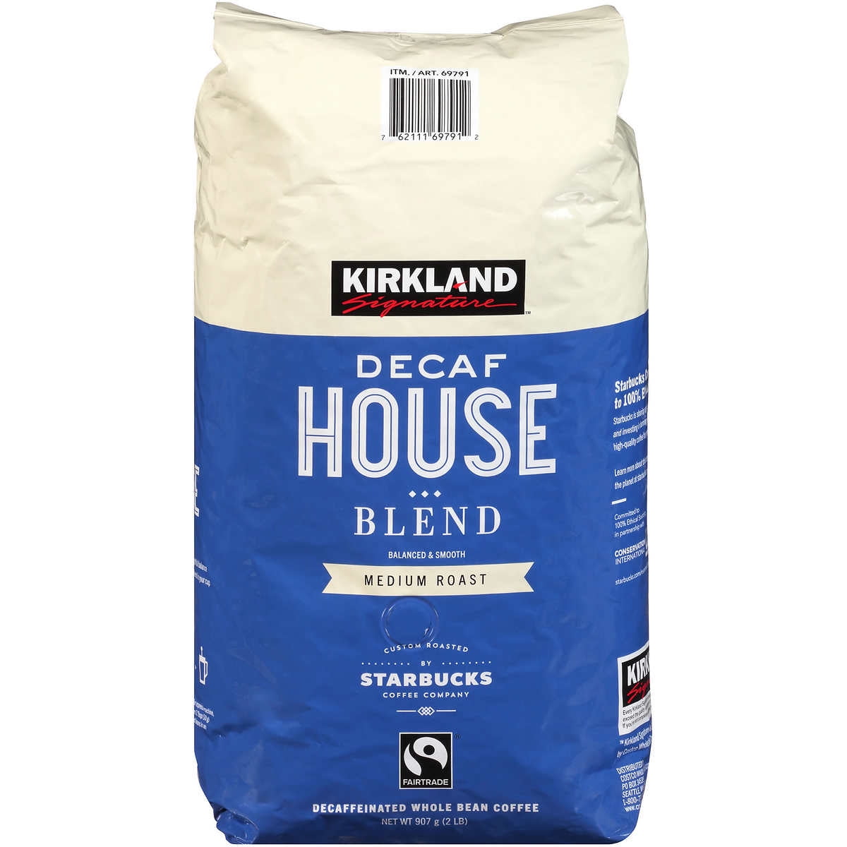 Kirkland Signature Decaf House Blend Whole Bean Coffee, Medium Roast, 2 Lbs