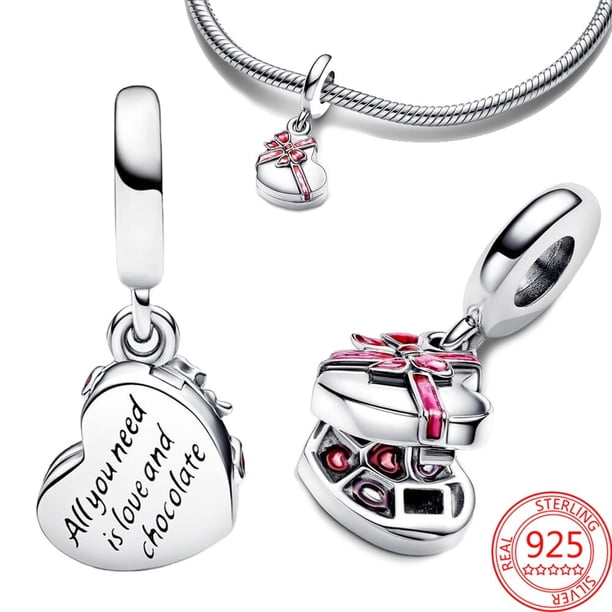 Abalorio clásico de Plata de Ley 925, cuentas de corazón giratorio azul, dividible, trébol de cuatro hojas, compatible con pulsera Pandora Original, joyería