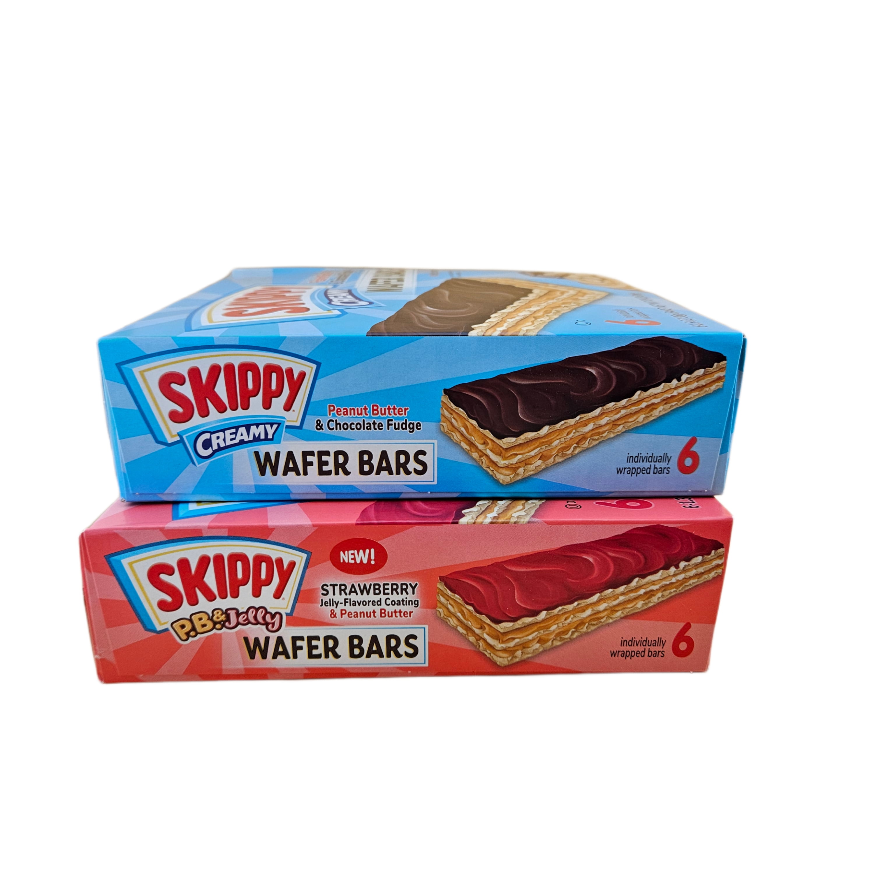 SKIPPY Creamy Peanut Butter And Chocolate Fudge Wafer Snack Bar, 7.8 oz and Strawberry Jelly-Flavored Coating & Peanut Butter 7.8 oz