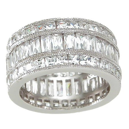 Plutus kkr6742a 925 Sterling Silver Tripple Eternity Ring Size 6