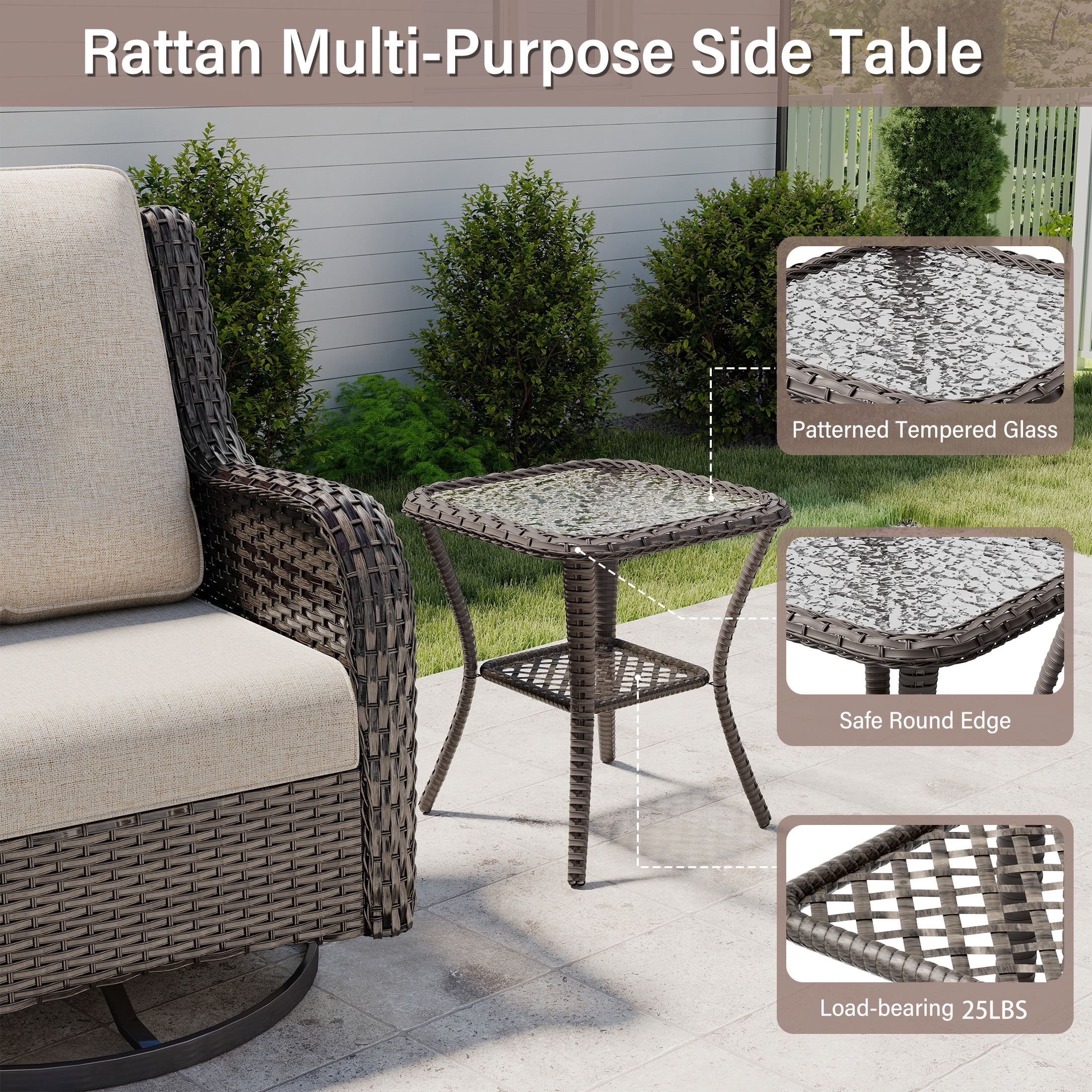 MeetLeisure 5 Piece Wicker Patio Furniture Set, 2 Swivel Rocker Chairs, 2 Rattan Armchairs, 1 Side Table, High Back, Deep Seating, Thick Cushions for Deck Porch, Beige