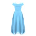 thumbnail image 2 of Linjinx Kids Flower Girl Chiffon Junior Bridesmaid Dresses Off Shoulder Wedding Party Dress Pageant Light Blue 16, 2 of 6