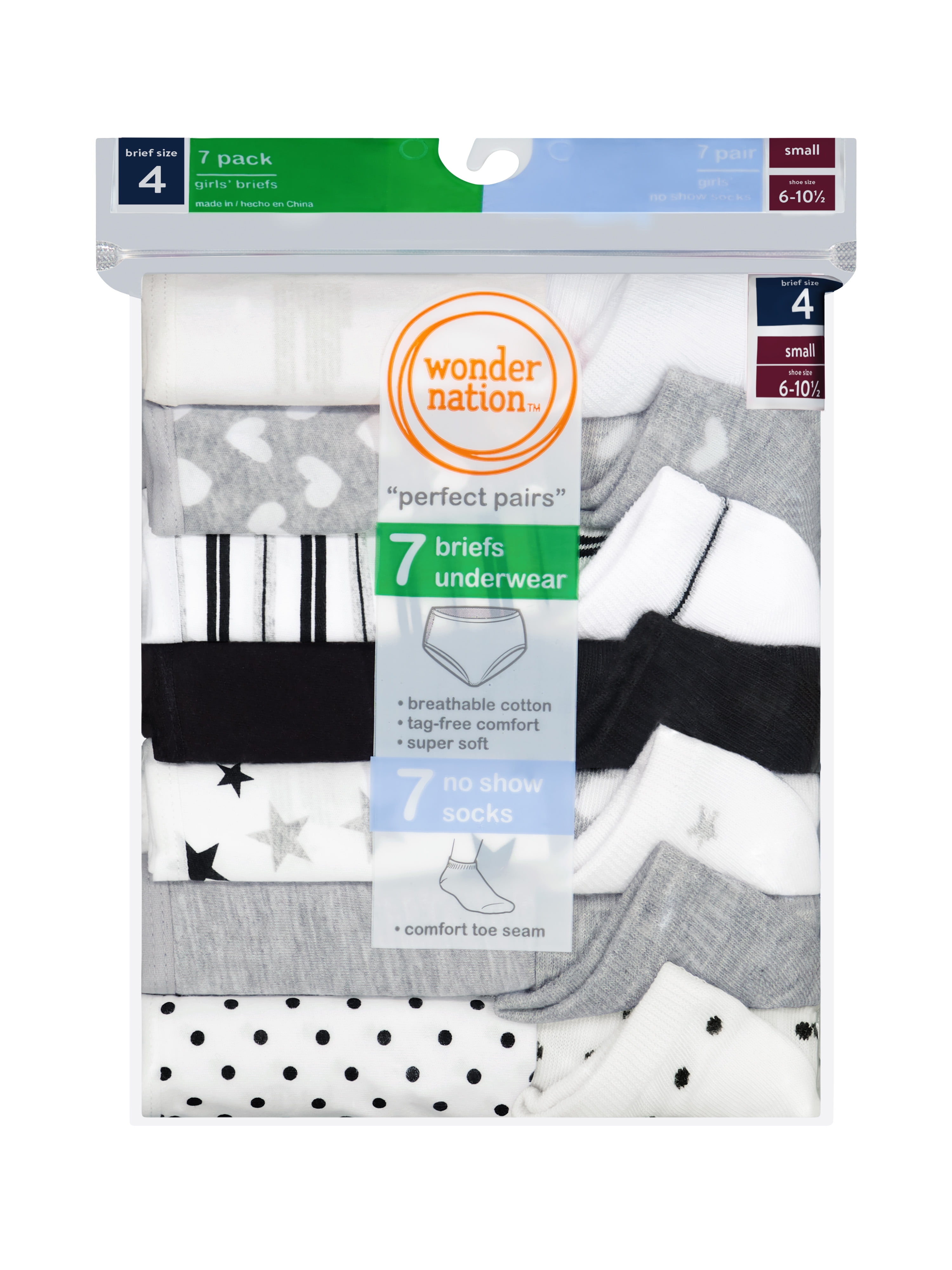 Wonder Nation Girls Cotton Underwear & Socks Bundle, 14-Pack, Sizes 4-16