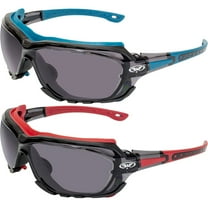2 Pairs of Global Vision Octane Motorcycle Riding Sunglasses Blue & Red Gaskets w/ Smoke Lenses