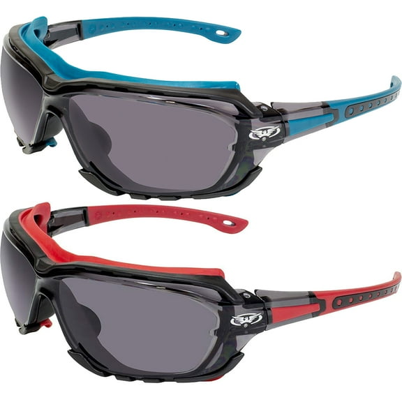 2 Pairs of Global Vision Octane Motorcycle Riding Sunglasses Blue & Red Gaskets w/ Smoke Lenses