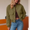 thumbnail image 4 of GEWSEY Women's Spring Varsity Bomber Jackets Long Sleeve Cropped Button Down Casual Coat with Pockets Outwear (Army Green, L), 4 of 5