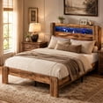 thumbnail image 2 of SESSLIFE Twin Bed Frame with LED Headboard, Modern Wood Bed Frame with Charging Station, Platform Bed with Under Bed Storage for Bedroom, Easy Assembly,Brown, 2 of 8