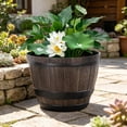 thumbnail image 3 of Flowerpot with Built-In Drainage System Rustic Style Garden Container Entryway Decorative Planter Barrel Flowers Herbs Vegetables Small Shrubs Balcony Flower Pot, 3 of 8