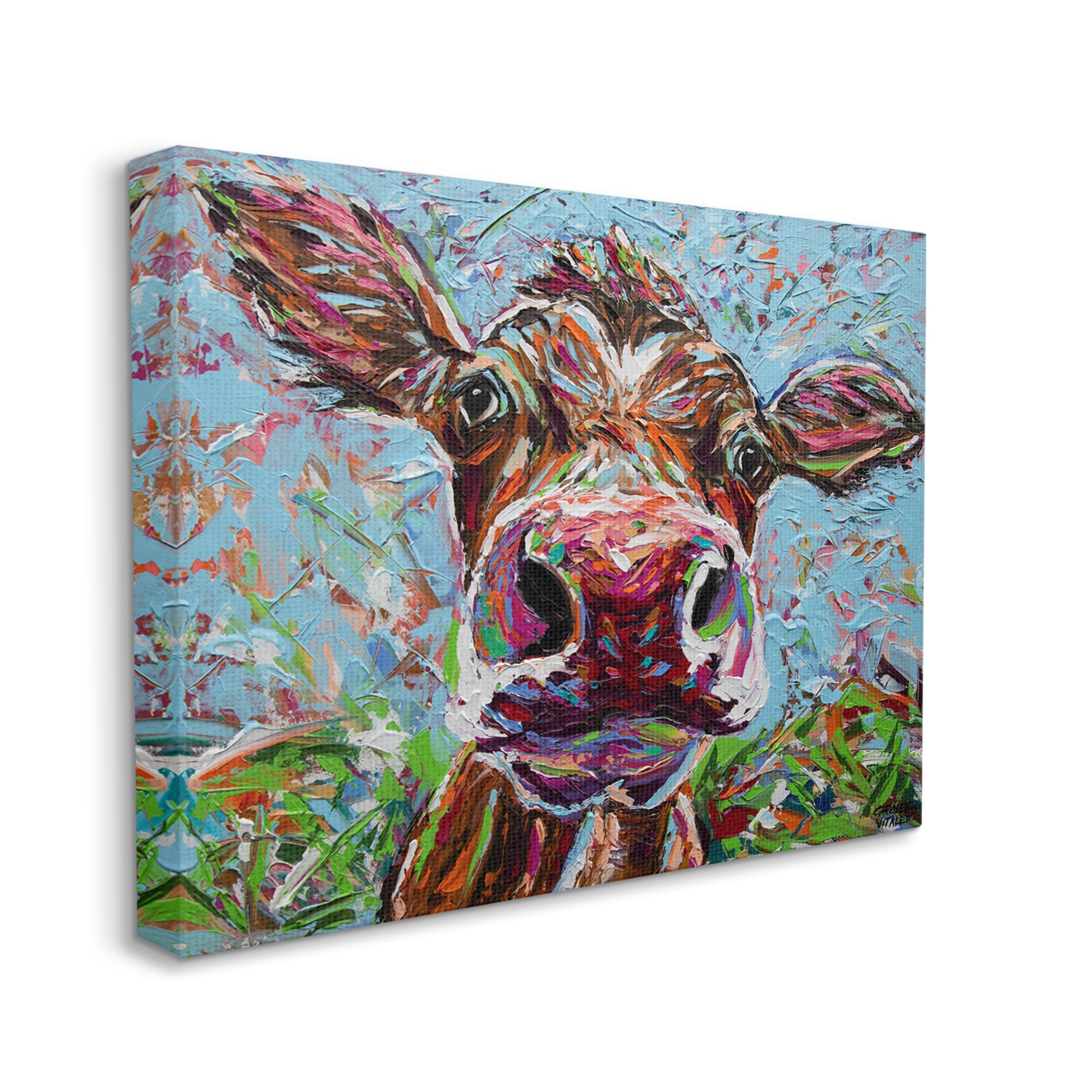 Stupell Industries Bold Cattle Cow Kaleidoscopic Layered Farm Painting Painting Gallery Wrapped Canvas Print Wall Art, Design by Carolee Vitaletti