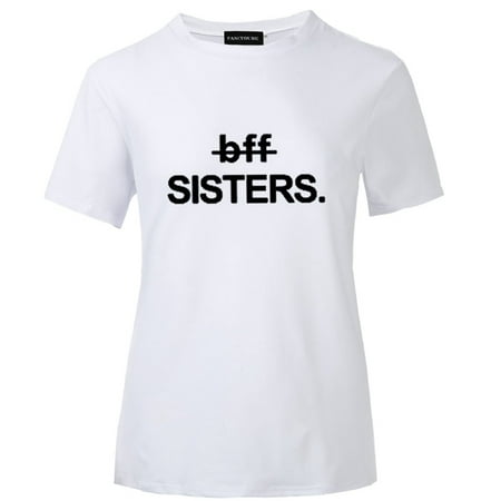 Fancyleo Best Friends Women T-Shirt Bff Sisters Letter Print T Shirts Graphic Tee Short Sleeve