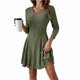 thumbnail image 2 of Vestido Corto de Punto Acanalado de Larga para Mujer, Otoño e Invierno, Cuello en V, Informal, Corte A Verde XL, 2 of 8