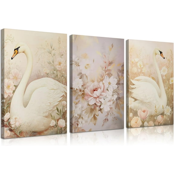 Nursery Swan Canvas Wall Hieng Pink Swan Flowers Posters Prints Girl Kid Animal Wall Decor Pictures For Living Room Bedroom Girls Room Decoration