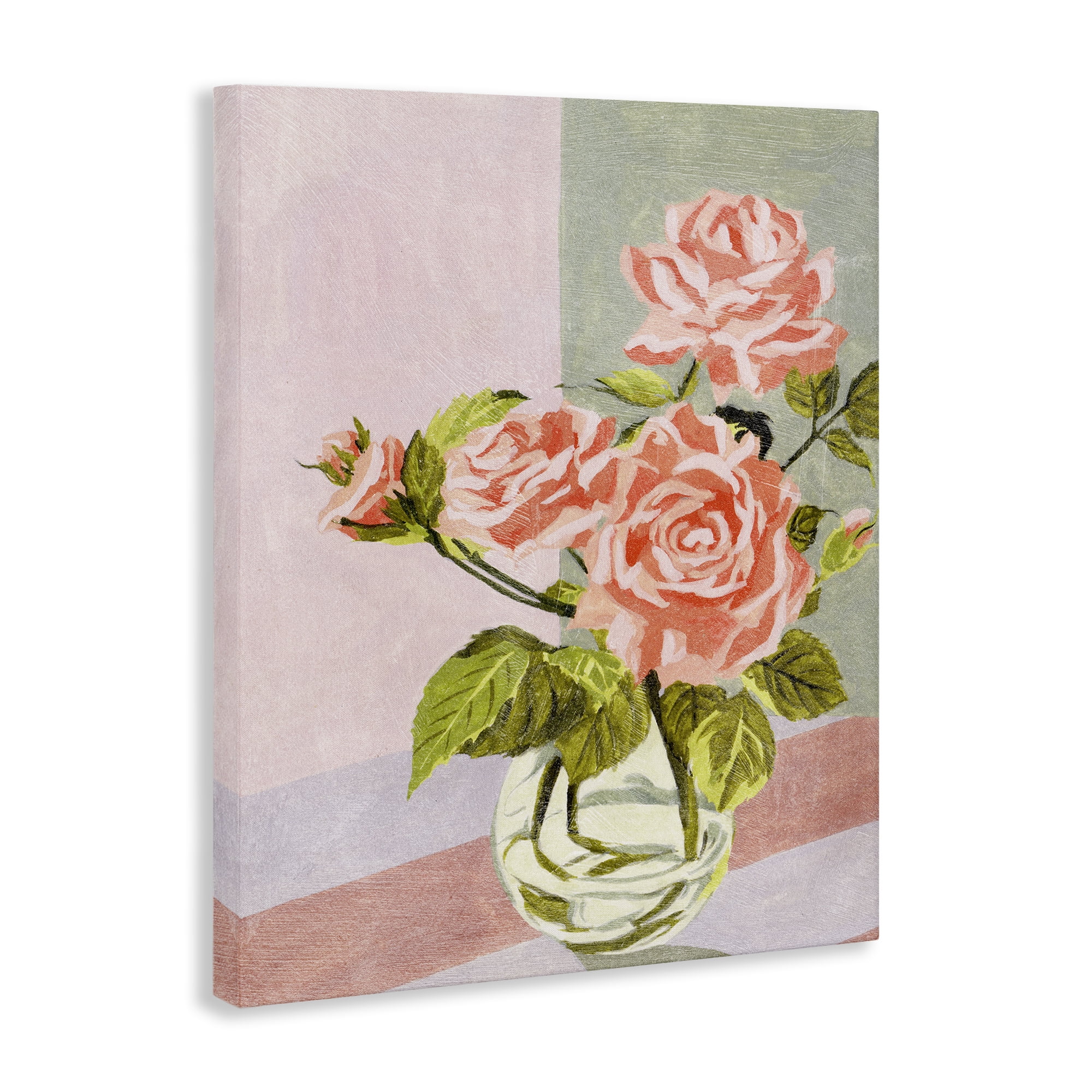 Stupell Industries Pink Roses on Pastels Plants & Flowers Painting Wrapped Canvas Art Print Wall Art, 24 x 30