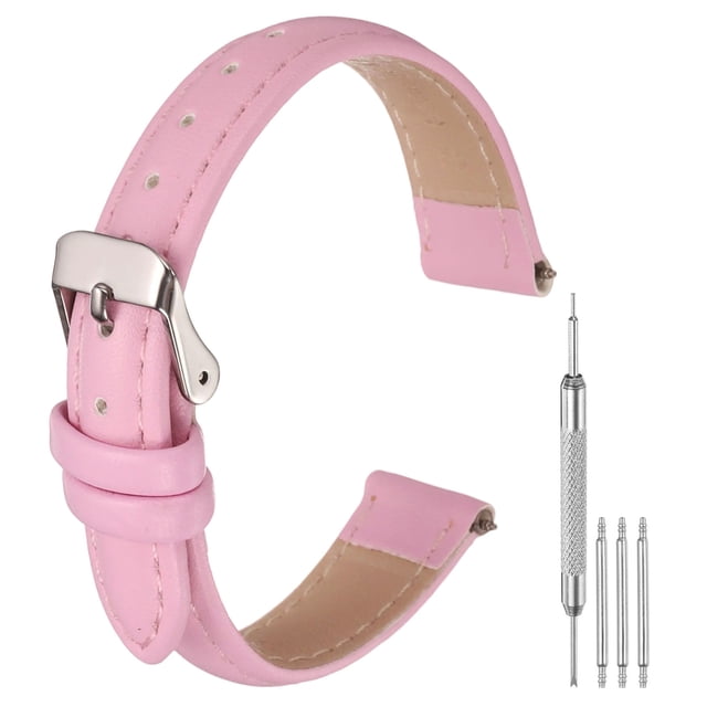 Correas de reloj de cuero Uxcell para hombres y mujeres, correa de reloj de liberación rápida de 14 mm, correa de reloj de cuero plana y delgada elegante con herramientas para correas, rosa