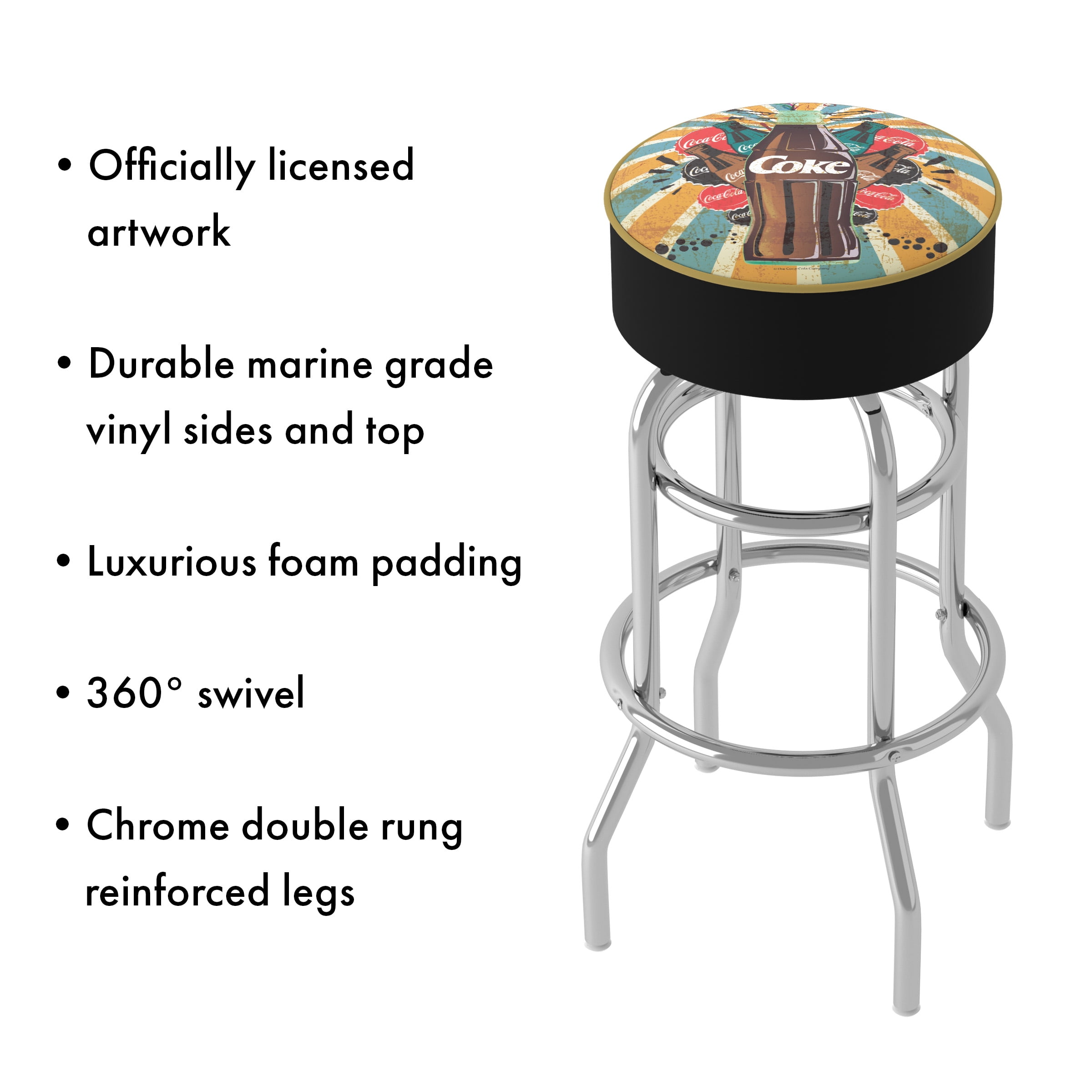 Trademark Gameroom Coca-Cola Bar Stool with Padded Seat and 360