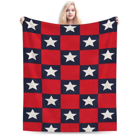 Patriotic Ultra Soft Knit Chenille Throw Blanket - Red White Blue Stars American Flag Pattern Cozy Blankets for Couch, 4th of Ju 50x40