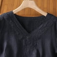 thumbnail image 5 of Antinious Summer Tops for Women Trendy,Sweatshirt for Women,Ladies Imitation Linen Embroidered Short Sleeved V-Neck Pullover Fashionable Top,Navy,L, 5 of 5